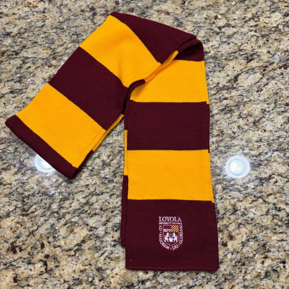 Loyola University Chicago Scarf Maroon Gold Striped Knit Collegiate Embroidered